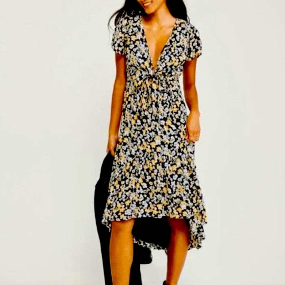 Abercrombie & Fitch black and yellow floral ruffle dress XS like new